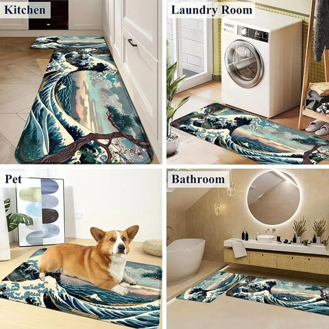 Navak Carpet 1 Stück Küchenteppich mit Zitronenmuster, rutschfeste Fußmatten, Pop-Art-Design, Wohnzimmerteppich, Badematte, Teppich für Zuhause, Waschbecken, Wäschedekor