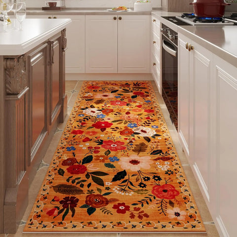 Navak Carpet Exclusive Picks Läuferteppich für Flure und Küchen, rutschfest, maschinenwaschbar, mit Gummirückseite, weiche Blumenteppiche für die Küchendekoration