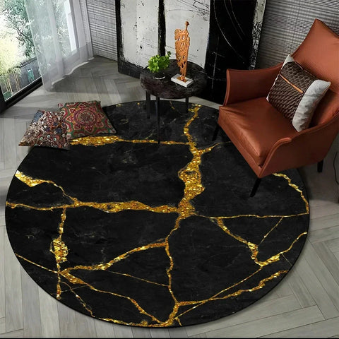 Navak Carpet 3D Luxus Marmordruck Runder Teppich Abstrakter geometrischer Bereichsteppich für Wohnzimmer Schlafzimmer Stuhldekor Rutschfeste Bodenmatte Fußmatte