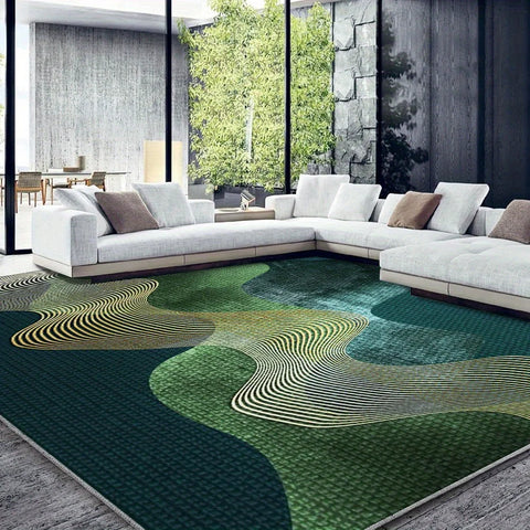Navak Carpet Moderner grüner Teppich mit Wellenmuster – Rutschfester, weicher Teppich für Wohnzimmer und Schlafzimmer – Umweltfreundliche Heimdekoration (mehrere Größen)