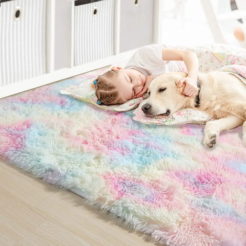 Navak Carpet Haarige Regenbogen-Teppiche für Kinderzimmer, Schlafzimmer, weiche, pelzige Teppiche, Wohnzimmer, Kinder-/Babyzimmer, Kinderzimmer, Spielzimmer, niedliche Zimmerdekoration, Bereichsteppich