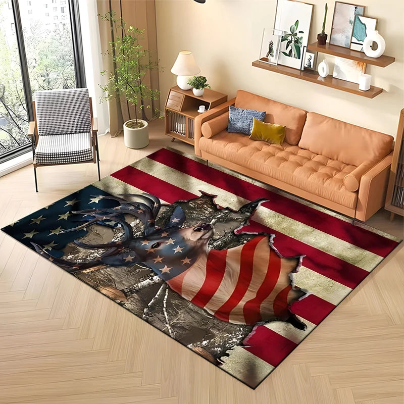 Navak Teppich 15 Größen Flagge Hirsch Muster Teppich Teppich für Wohnzimmer Badezimmer Matte Kreative Fußmatte Teppich für Schlafzimmer Wohnkultur Alfombras Cool