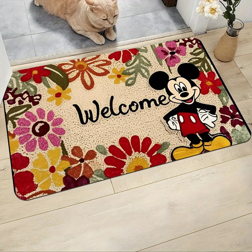 Navak Carpet Mickey's Floral Welcome Fußmatte, weich, saugfähig und rutschfest, Badezimmermatten, Yogamatten, Heimdekoration