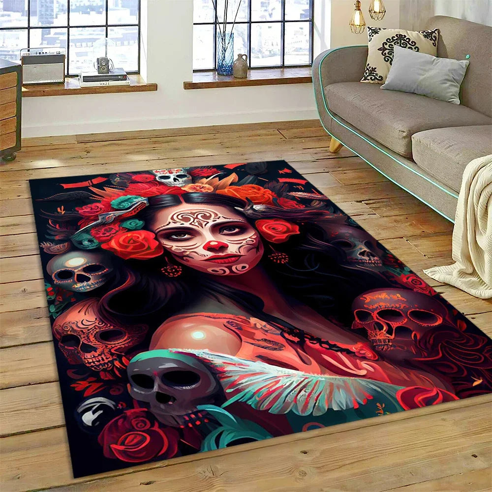Navak Teppich, Horror-Totenkopf-Mädchen, tot, Gothic, untote Frau, Teppich für Zuhause, Wohnzimmer, Schlafzimmer, Sofa, Fußmatte, Dekoration, Kinderbereich, rutschfeste Matte