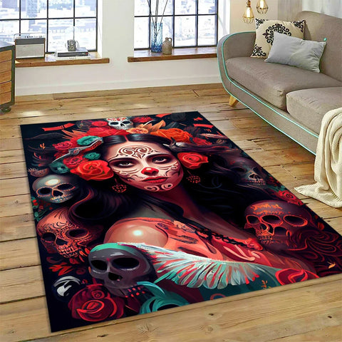 Navak Teppich, Horror-Totenkopf-Mädchen, tot, Gothic, untote Frau, Teppich für Zuhause, Wohnzimmer, Schlafzimmer, Sofa, Fußmatte, Dekoration, Kinderbereich, rutschfeste Matte