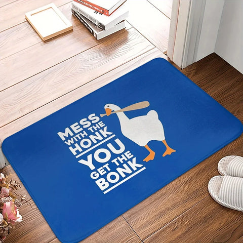 Navak Carpet Goose Game Style rutschfeste Fußmatte aus Polyester – „Mess with The Honk“ Bade- und Wohnzimmerteppich, Eingangsmatte für drinnen und draußen