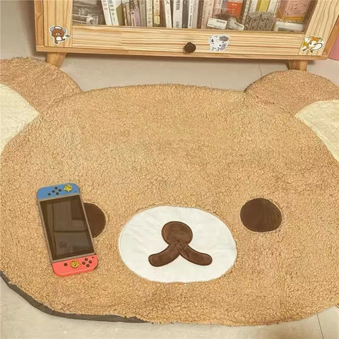 Navak Teppich Cartoon Rilakkumas Plüsch Teppich Kawaii Korilakkuma Bär Weiche Bodenmatte Schlafzimmer Stuhl Nachttisch Lounge Teppich Badezimmer Fußmatte Home Decor