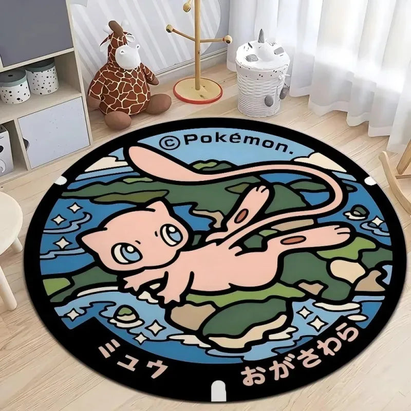 Navak Carpet Daily Picks Disney Japan Anime Pokemon Round Floor Mat Living Room Sofa Bedroom Rug Cute Non-Slip Machine Washable Carpet Home Decor