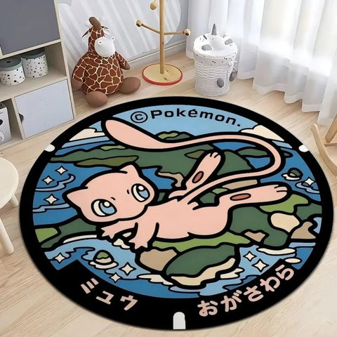 Navak Carpet Daily Picks Disney Japan Anime Pokemon Round Floor Mat Living Room Sofa Bedroom Rug Cute Non-Slip Machine Washable Carpet Home Decor