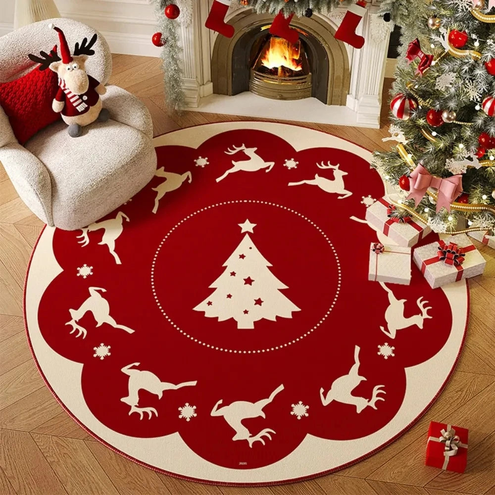 Navak Carpet Christmas Carpet Anti-Slip Round for Living Room and Bedroom Mats Christmas Tree in Bedroom Decoration Home Rugs Festive Party