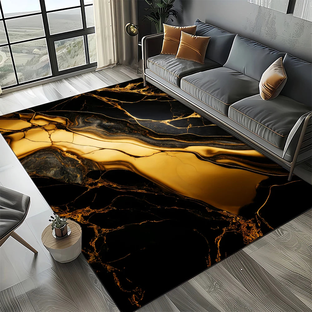 Navak Carpet Eleganter Teppich in Schwarz, Weiß und Gold – Anspruchsvolles marmorähnliches Muster für Wohnzimmer oder Schlafzimmer, rutschfeste moderne Wohndekoration
