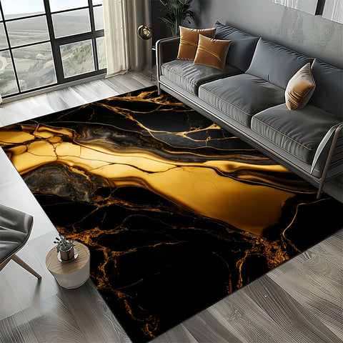 Navak Carpet Eleganter Teppich in Schwarz, Weiß und Gold – Anspruchsvolles marmorähnliches Muster für Wohnzimmer oder Schlafzimmer, rutschfeste moderne Wohndekoration