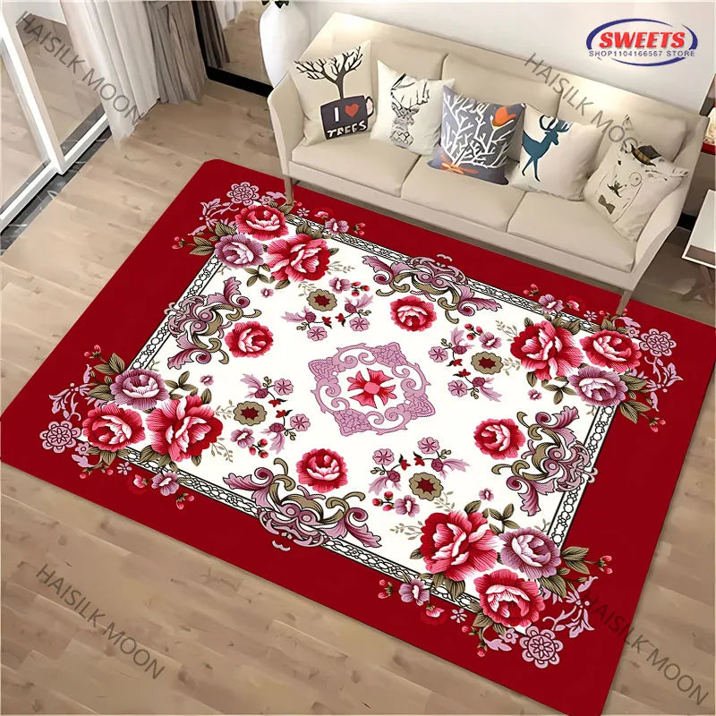 Navak Carpet 1PC Royal Luxury Style Flowers Printed Carpet Living Room Bedroom Sofa Office Large Area Decorative Mat Multi-Size Luxury Gifts