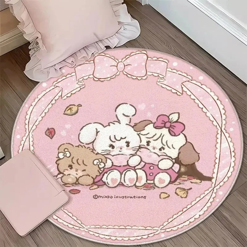 Navak Carpet Daily Picks DISNEY Kawaii Mikko Mousse Runde Matte Souffle Cammy Latte süßer Nachttisch Wohnzimmer Schlafzimmer Teppich Bodendekor Mädchen Teppich
