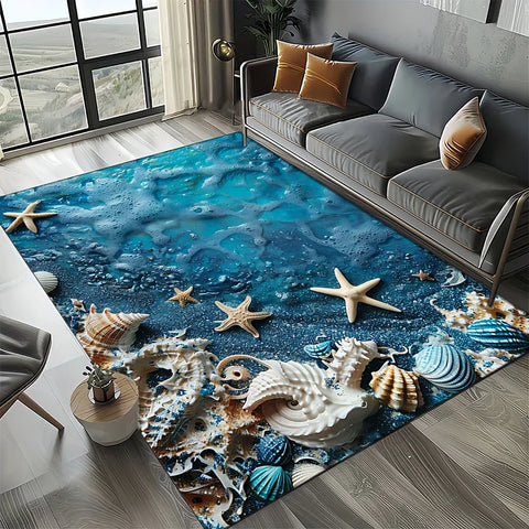 Navak Carpet 2025 Neuer Seestern-Strand-Muschel-Seestern-Sand-Teppich für Wohnzimmer, Schlafzimmer, Heimsofa-Dekoration, Kinderspiel-Rutschfeste Bodenmatte
