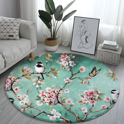 Navak Teppich Home Wohnzimmer Schlafzimmer Badezimmer Bodenmatte Druck Dekorativer Teppich Blume und Vogel Runde Pfingstrose Rose