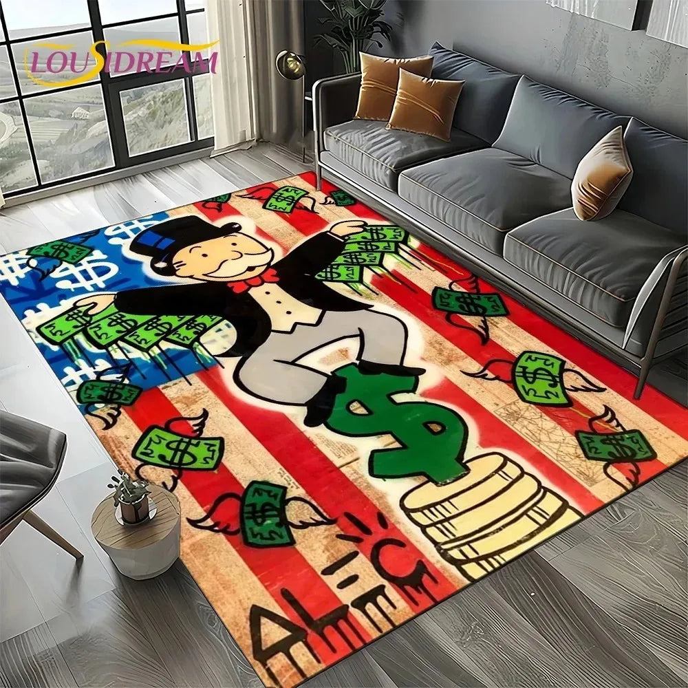 Navak Teppich, 3D-Spiel „Rich Man“, Monopoly-Dollar-Cartoon-Teppich für Wohnzimmer, Schlafzimmer, Heimsofa, Dekoration, Kinderbereich, rutschfeste Bodenmatte