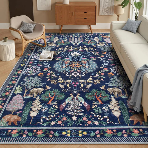 Navak Carpet Boho Floral Soft Blue Esszimmerteppich, rutschfest, ultradünn, schmutzabweisend, großer Bodenteppich für Schlafzimmer, Home Office