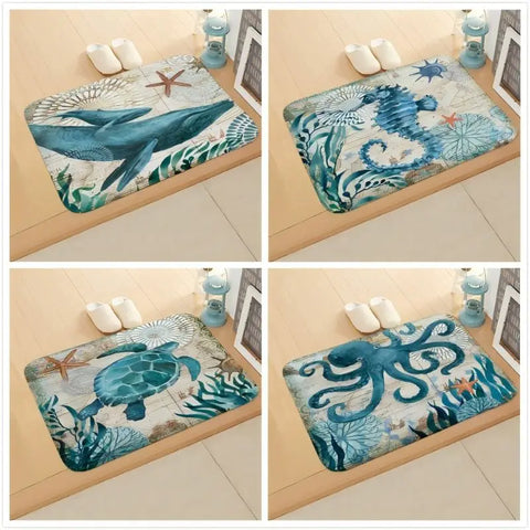 Navak CarpetExclusive Picks Sommerlicher Meeresleben-Teppich, Heimdekor, Fußmatte für die Tür, Anti-Rutsch-Matte für das Badezimmer, weich, saugfähig, rutschfest, schmutzabweisend