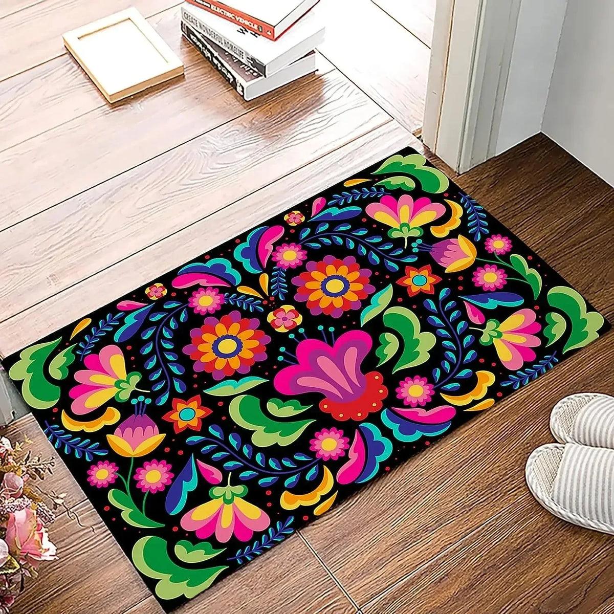 Navak Carpet Küchenteppiche im mexikanischen Blumenstil, Willkommensmatte, Fußmatte, Eingangstürmatte, rutschfeste Fußmatte, Waschraum-Bodenmatte