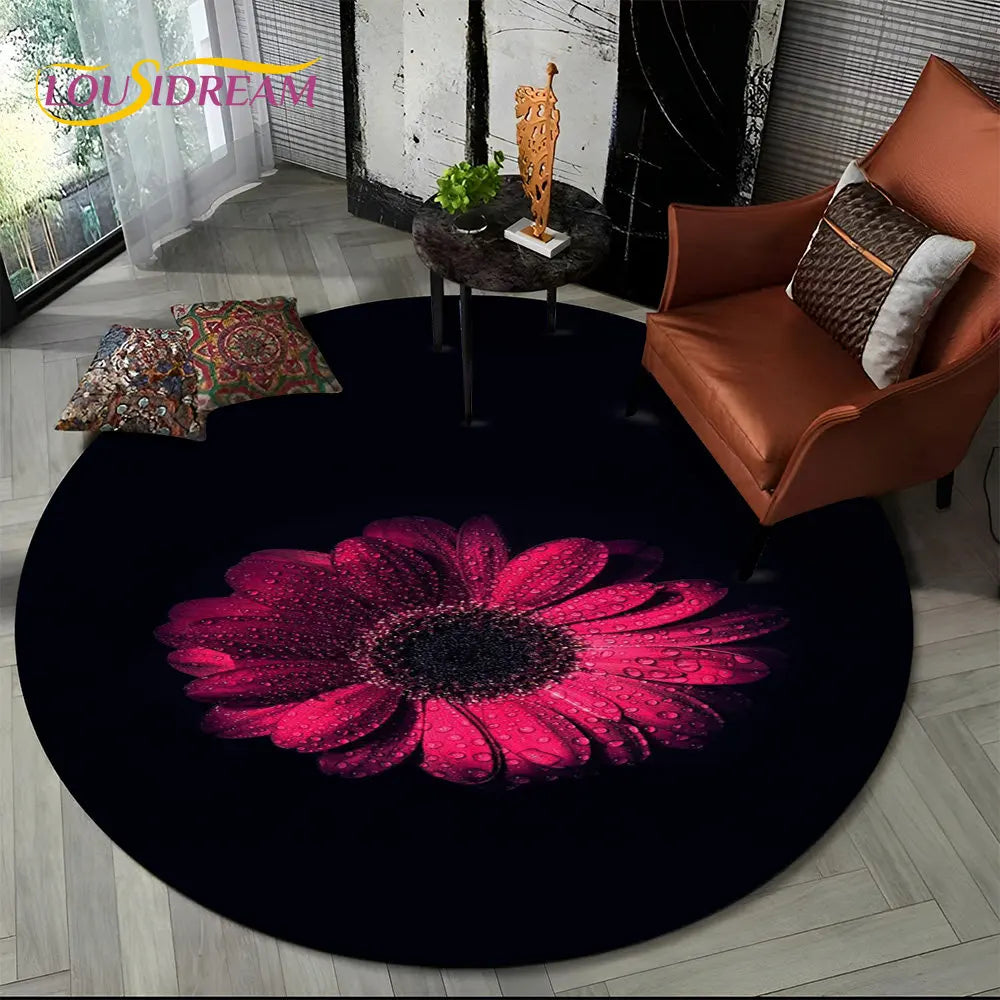 Navak Teppich, 3D-Gänseblümchen, nordische Blume, Sonnenblume, runder Teppich, Teppich für Wohnzimmer, Kinderzimmer, Sofa, Spielzimmer, Dekoration, rutschfeste Bodenmatte