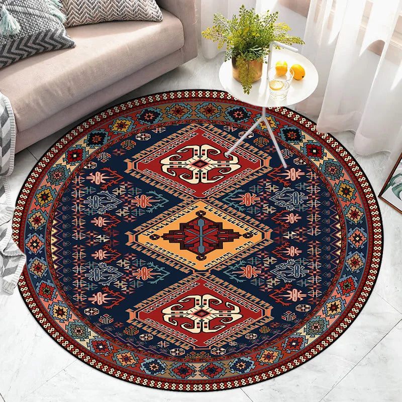 Navak Teppich Amerikanischer Retro-Ethno-Stil Runder Teppich Wohnzimmer Schlafzimmer Matte Rot Festliche Atmosphäre Dekoriert Home Teppich Dekoration