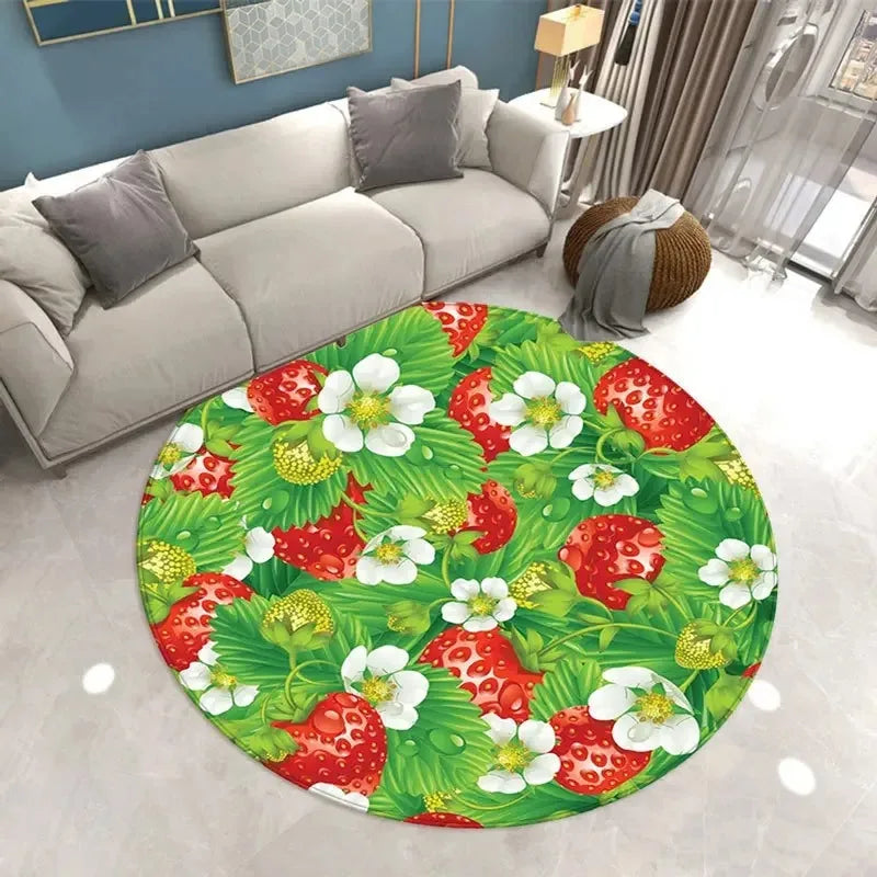 Navak Teppich, schöner Erdbeerdruck, runder Teppich, für Zuhause, Wohnzimmer, Sofa, Schlafzimmer, Bodendekoration, Küche, saugfähige Matte