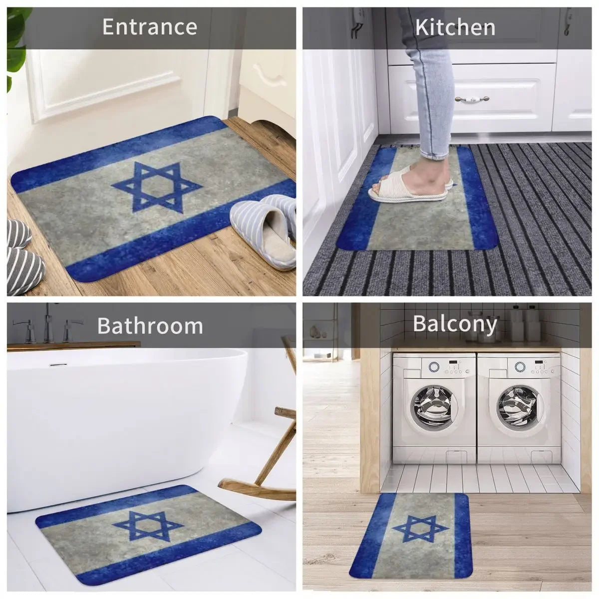 Navak Teppich Israel Flagge Anti-Rutsch-Fußmatte Bodenmatte Sandkratzteppich Teppich für Küche Eingang Zuhause Badezimmer Wohnzimmer Footpad Matten