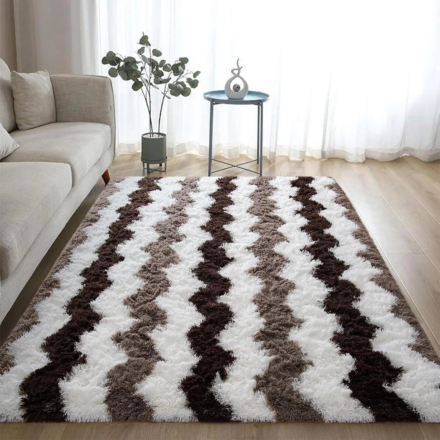 Navak Carpet Soft Shaggy Rugs Plush Area Rugs for Living Room Bedroom Fluffy Carpets Home Decor,5x8ft,Stripe Brown