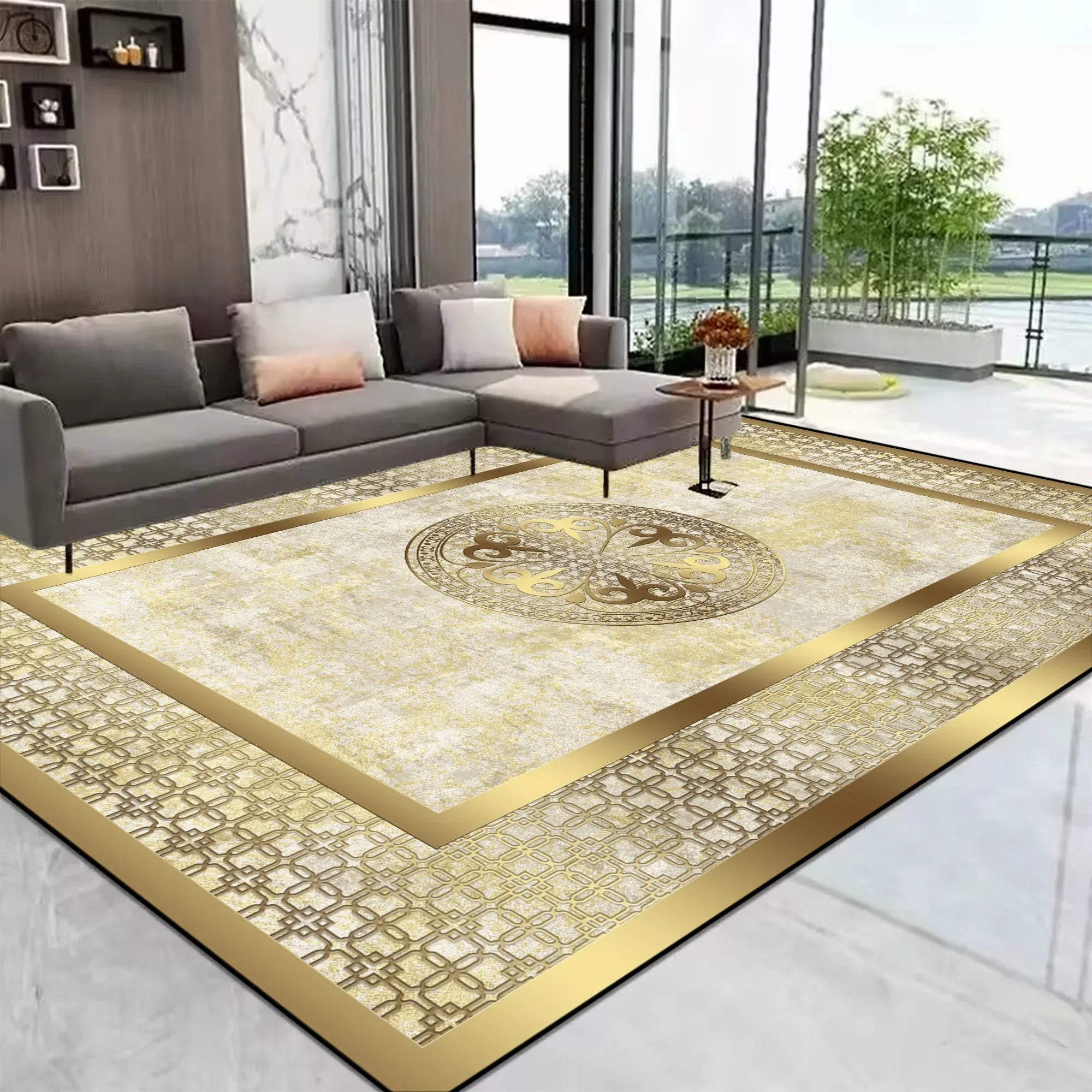 Navak Teppich, europäischer Goldteppich, großer Wohnzimmerteppich, Heimdekoration, luxuriöse Couchtischmatte, rutschfest, waschbar, für Schlafzimmer, Dekoration, Alfombra