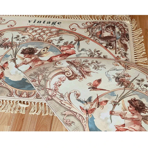 Navak Teppich Retro Wohnzimmer Teppiche Home Dekoration für Schlafzimmer Teppich Kleine Fußmatte Europäischer Engel Gedruckt Baumwolle Veranda Hand Quaste Teppich