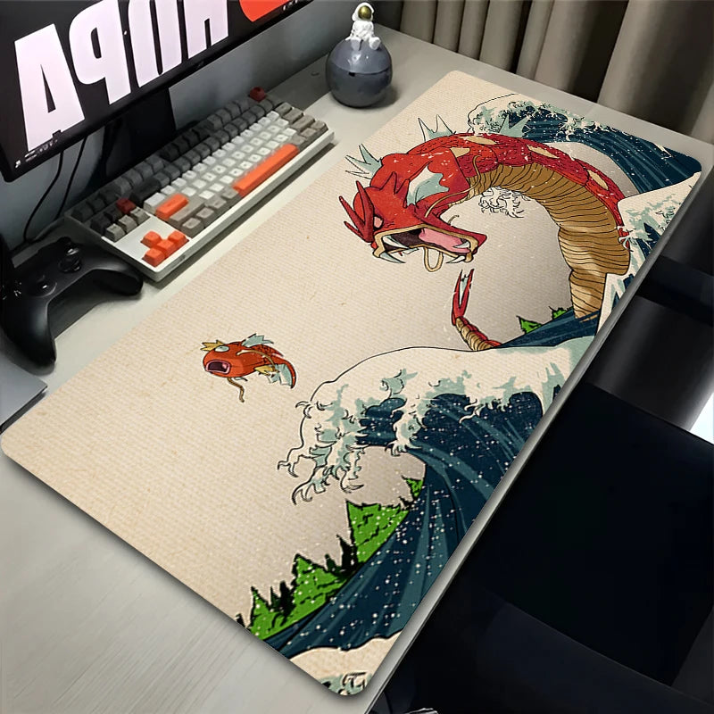 Navak Carpet Huge Waves Japan Anime Mouse Pad Laptop G-gyarados Red Sun Clouds Mousepad PC P-pokemons Keyboard Rug XXL Desk Mat Gaming Carpet