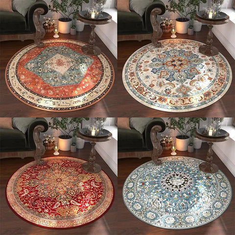 Navak Teppich, marokkanischer Blumenteppich, rund, waschbar, für Wohnzimmer und Esszimmer
