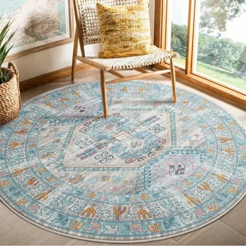 Navak Carpet Exclusive Picks Bohemian Retro Runder Schlingenflor-Teppich – Runder Vintage-Teppich für Couchtisch, Sofa und Schlafzimmer, rutschfest, Heimdeko