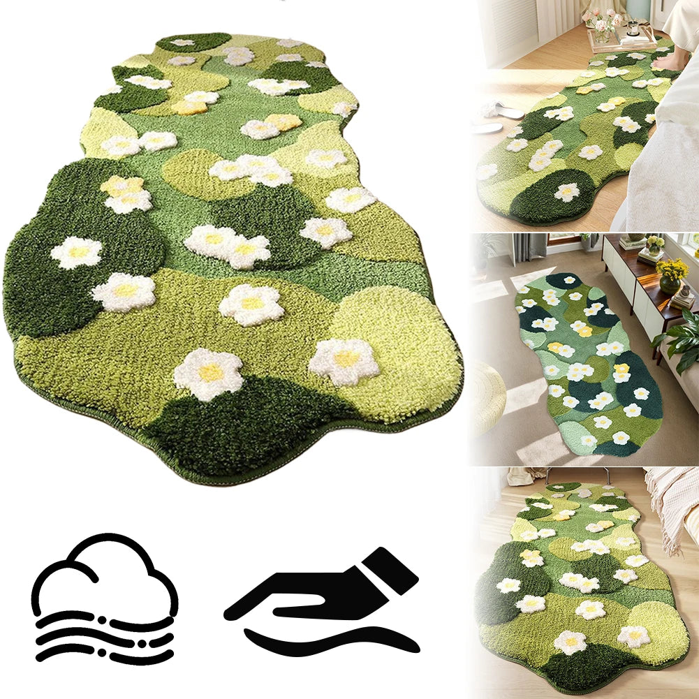Navak Teppich, nordischer Stil, 3D, moosgrüner Teppich, flauschige Waldbodenmatte, unregelmäßiges Design, Schlafzimmerteppich für Wohnzimmerdekor