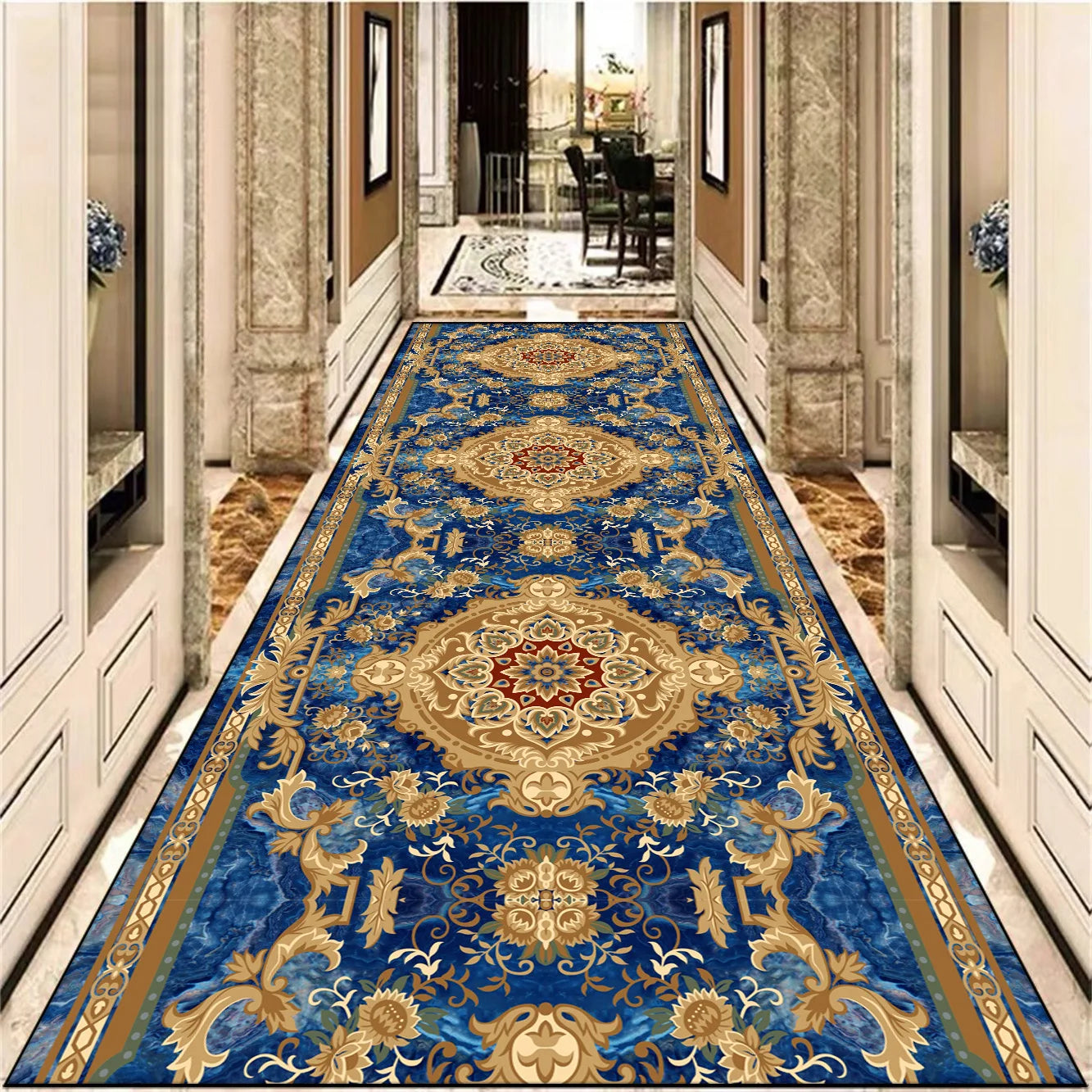 Navak Teppich Europäische Dekoration Langer Korridorteppich Wunderschöne Flurteppiche Rutschfester Treppenteppich Home Runner Gangbodenmatte Anpassbar