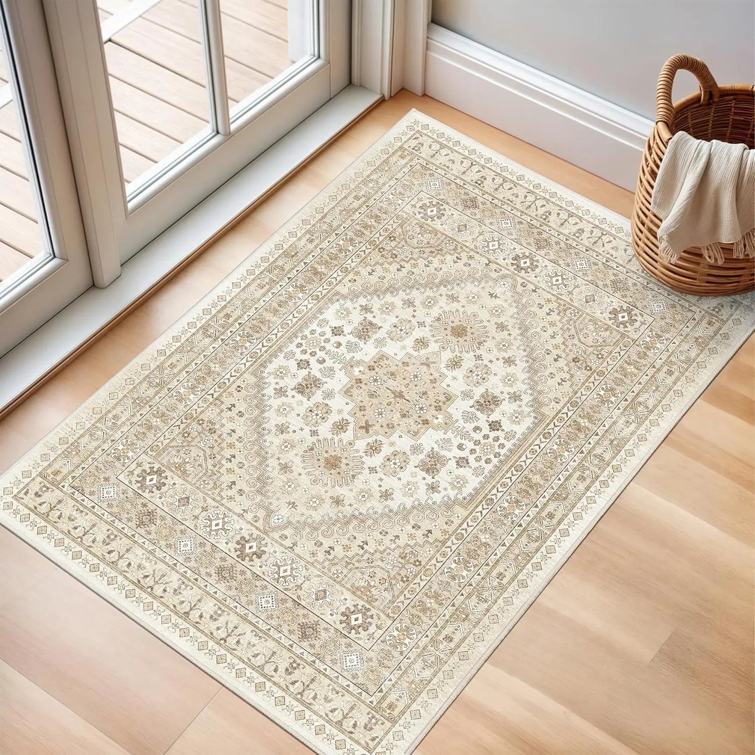 Navak Carpet zesthomeArea Rugs - Ultradünner, waschbarer Teppich, schmutzabweisender Teppich mit rutschfester Rückseite für Wohnzimmer, Schlafzimmer, Vintage Home De