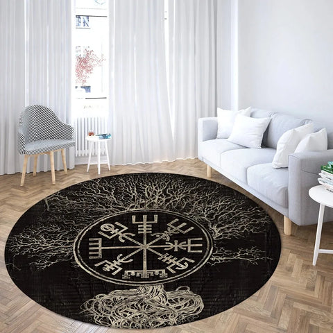 Navak Teppich Weltenbaum, rund, Wikinger-Druck, nordische Mythologie, rund, für Wohnzimmer, Schlafzimmer, Bodenmatte, Spielzimmer