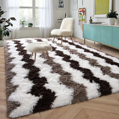 Navak Carpet Soft Shaggy Rugs Plush Area Rugs for Living Room Bedroom Fluffy Carpets Home Decor,5x8ft,Stripe Brown