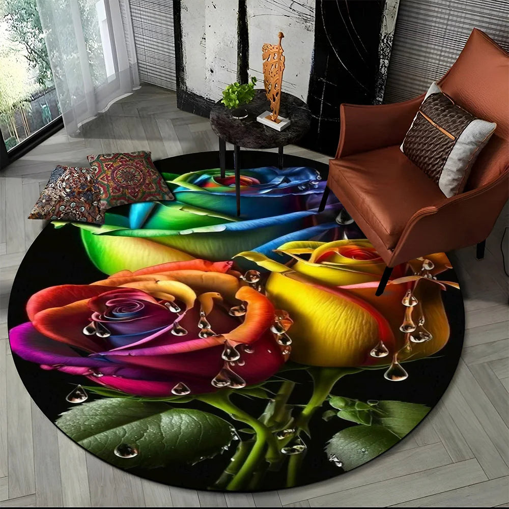 Navak Carpet 3D Luxury Flower Rose Daisy Nordic Round Carpet Rug for Living Room Bedroom Child Playroom Chair Decor,Pet Area Rug Non-slip Mat