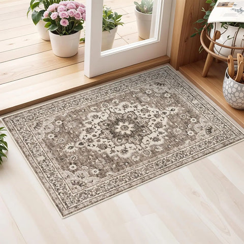 Navak Teppich, waschbar, orientalischer Teppich, Teppiche für Wohnzimmer, weicher Teppich für Schlafzimmer, wasserdicht, geblümt, Used-Look, für den Innenbereich, fleckenabweisend