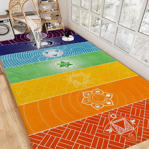 Navak Carpet Rainbow 7 Chakra Mandala Bohemia Yoga Fußmatte, waschbar, rutschfest, für Wohnzimmer, Sofa, Stühle, Bereichsmatte, Küche, Willkommens-Fußmatte