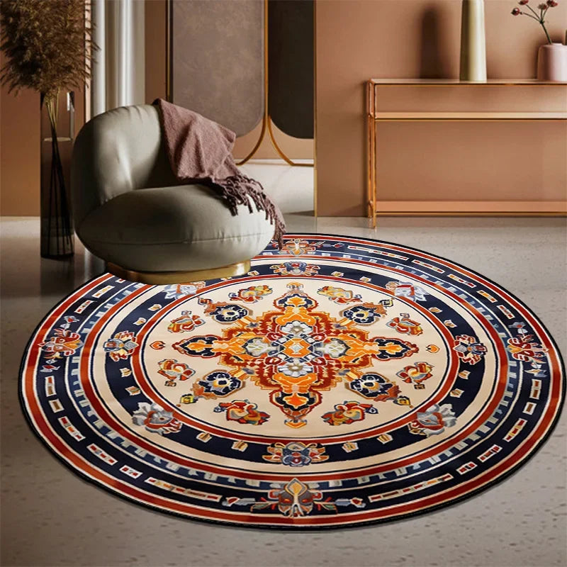 Navak Carpet Exclusive Picks Retro Bohemian Round Carpets Living Room Luxury Sofa Area Chair Non-Slip Soft Floor Mat Bedroom Decor Crystal Velvet
