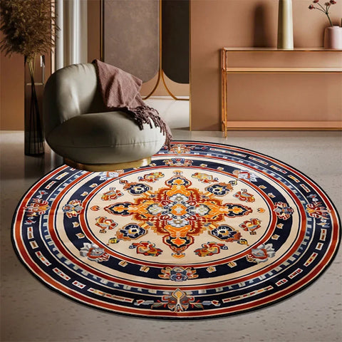 Navak Carpet Exclusive Picks Retro Bohemian Round Carpets Living Room Luxury Sofa Area Chair Non-Slip Soft Floor Mat Bedroom Decor Crystal Velvet
