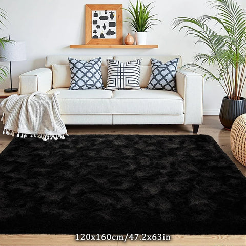 Navak Carpet Exclusive Picks Luxuriöser schwarzer Plüschteppich mit großer Fläche für Wohnzimmer, Schlafzimmer, flauschiger Teppich, zotteliger weicher Nachtvorleger, kleine Badezimmer-Bodenmatte