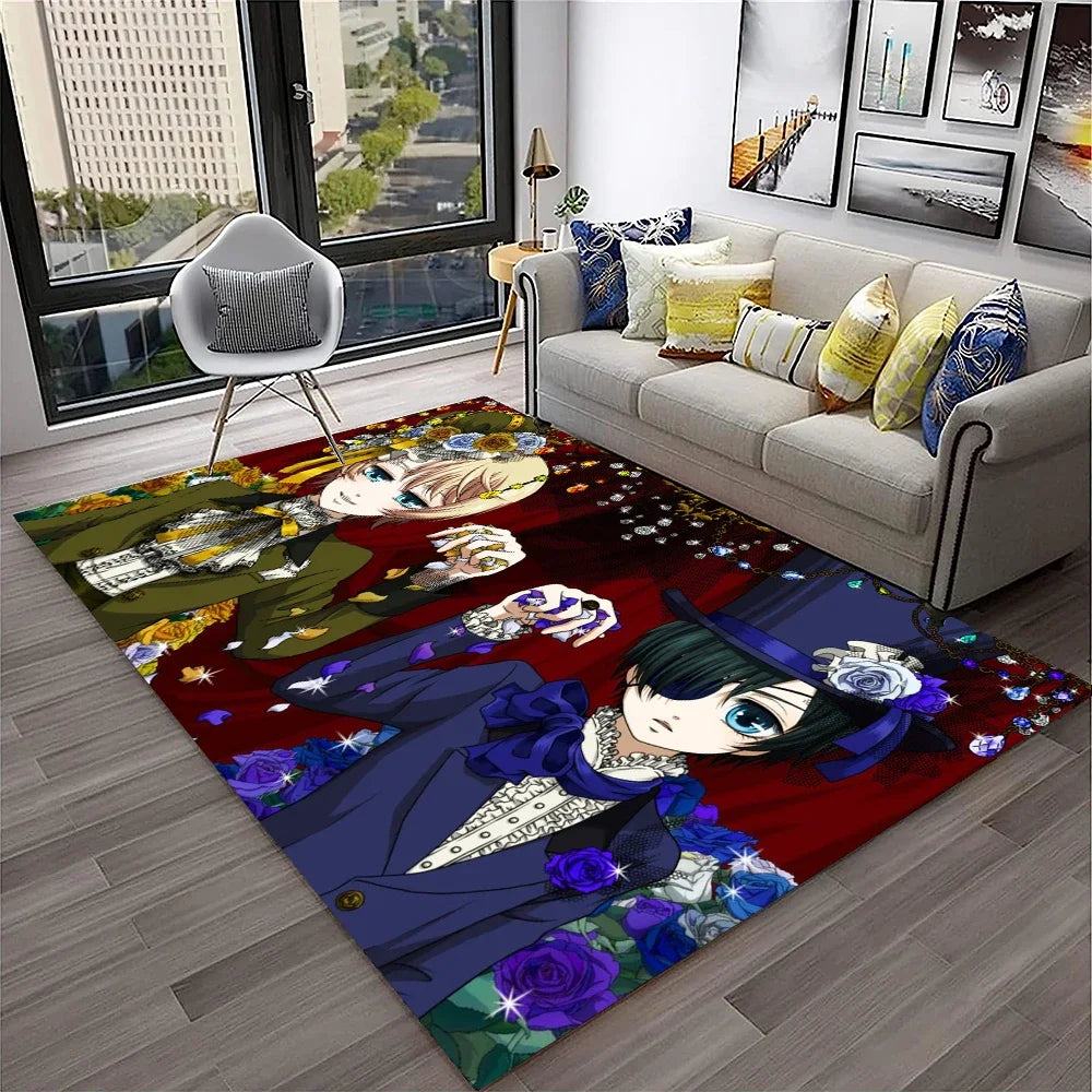 Navak Teppich, 3D-Anime, Black Butler, Cartoon-Teppich für Zuhause, Wohnzimmer, Schlafzimmer, Sofa, Fußmatte, Dekoration, Kinderspielbereich, rutschfeste Bodenmatte