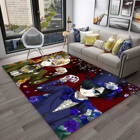 Navak Teppich, 3D-Anime, Black Butler, Cartoon-Teppich für Zuhause, Wohnzimmer, Schlafzimmer, Sofa, Fußmatte, Dekoration, Kinderspielbereich, rutschfeste Bodenmatte