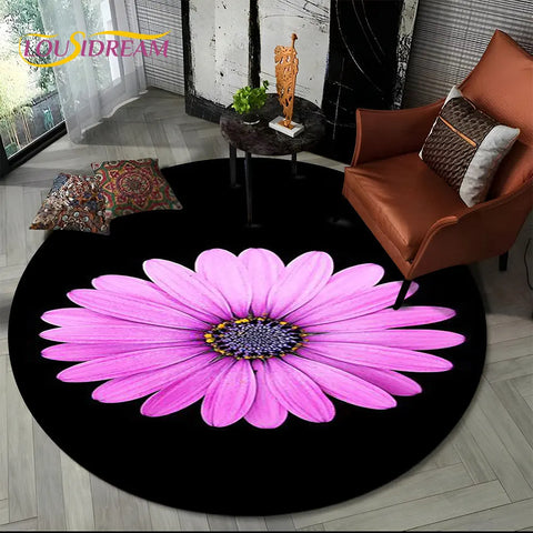 Navak Teppich, 3D-Gänseblümchen, nordische Blume, Sonnenblume, runder Teppich, Teppich für Wohnzimmer, Kinderzimmer, Sofa, Spielzimmer, Dekoration, rutschfeste Bodenmatte