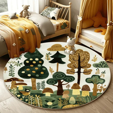 Navak Teppich Waldmuster Wohnzimmer Schöner runder Schlafzimmer-Dekorationsteppich Waschbarer Kinder-Bodenmatte-Studien-Teppich