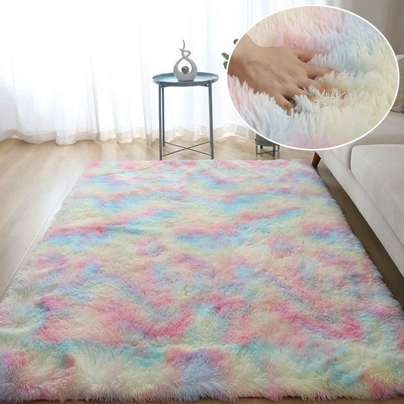 Navak Carpet Haarige Regenbogen-Teppiche für Kinderzimmer, Schlafzimmer, weiche, pelzige Teppiche, Wohnzimmer, Kinder-/Babyzimmer, Kinderzimmer, Spielzimmer, niedliche Zimmerdekoration, Bereichsteppich